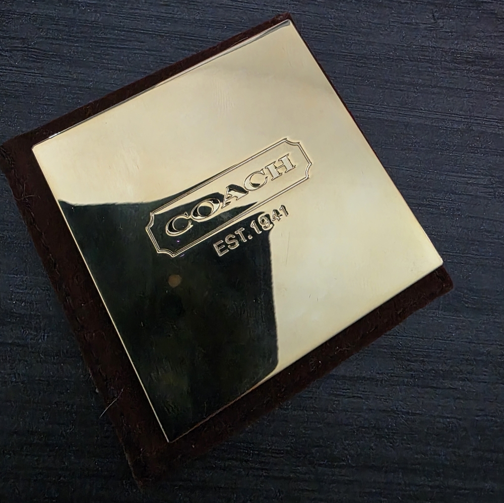 Coach Antique Gold Square Cosmetic Mirror With Original Felt Casing